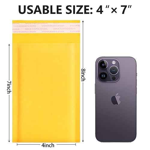 Kraft Bubble Mailers 4x7inch 50Pack Yellow Self-Seal Padded Envelopes Bubble Opaque Padded Mailers Shipping Bags for Small Businesses to Package and Mail Jewelry, Electronic Products