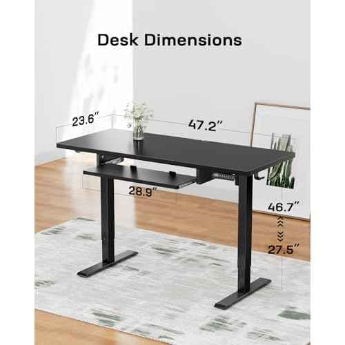 Marsail Electric Standing Desk with Ergonomic Keyboard Tray, Adjustable Desk with 27.5¡± to 46.7¡± Height Range, 4 Memory Presets, Smooth and Quiet Lifting, 48 x 24 inch Adjustable Height,TZESD14Black