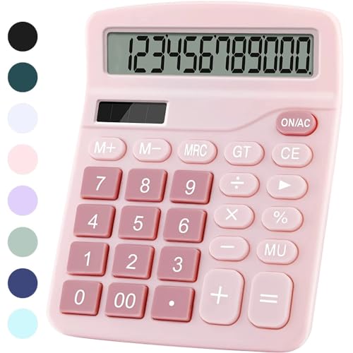 PUNGLTD Pink Office Desk Calculator - Large Display, Dual Power, Basic Financial Functions