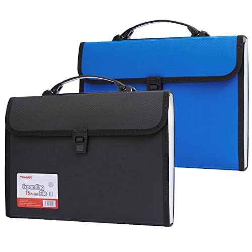 2 Pack Extra Large Legal Size/Foolscap 12 Pockets Accordion File Organizer with Handle, TRANBO Portable Expanding File Folder, Expandable Plastic Document Organizer for Travel School Office