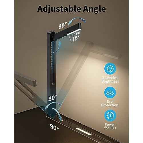 Laptop Table with LED Desk Light, SAIJI Laptop Stand for Bed, Height Adjustments Bed Desk with Book Stand for Reading Writing Drawing (Black)