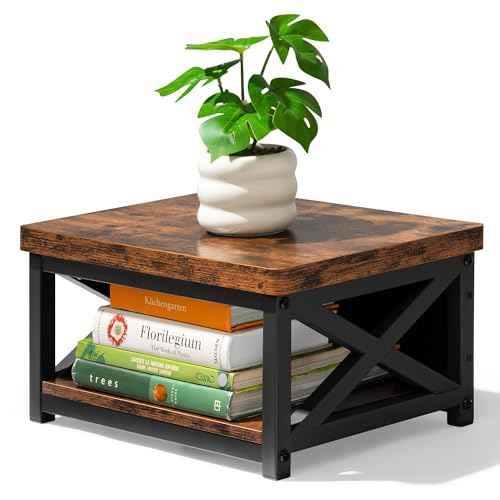 Wooden Step Stool for Adults & Kids with Patented Bottom Shelf ? Anti-Slip Rubber Feet, Heavy-Duty Steel Frame, 500 lbs Capacity ? Bed Step Stool for Adults & Step for Bed ? Rustic Brown