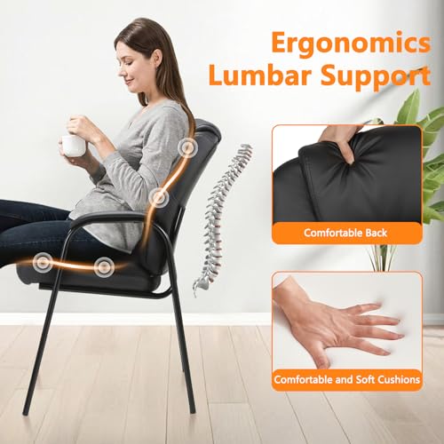 CLATINA Black Leather Guest Chair 2-Pack with Padded Armrests for Office & Reception
