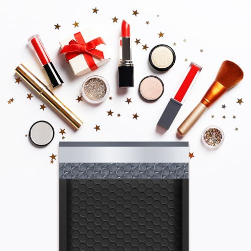 UCGOU Bubble Mailers 5x8.6 Inch Usable Size 5x7 Inch Black 50 Pack Padded Envelopes Small Business Mailing Packages Self Seal Adhesive Waterproof Boutique Shipping Bags for Jewelry Makeup Supplies