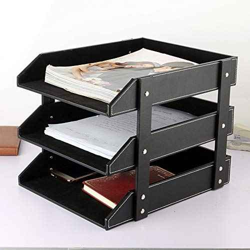 Leather Desk File Organizer, 3-Layer Stackable Tray, Used to Store documents, folders, Stationery, Magazines, Newspapers, Letters, and Other Home Office Sundries Desktop Organization Holder(Black)¡¦