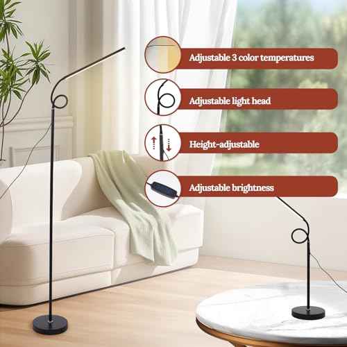 LED Floor Lamp, Bright Adjustable Vertical Floor Lamp, Eye Caring Eyelash Floor lamp for Living Bedroom Black