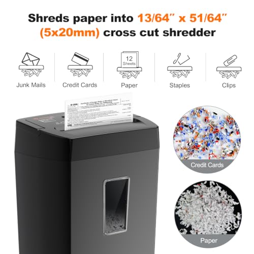 Bonsaii 12-Sheet Cross Cut Paper Shredder All Black Large Heavy Duty Home Office Security P-4