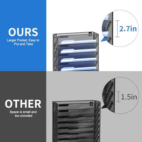 OUTWOLF Hanging Wall File Organizer with Hooks, 12 Tier Vertical Wall Mount File Holder, File Folder Wall Organizer for Office