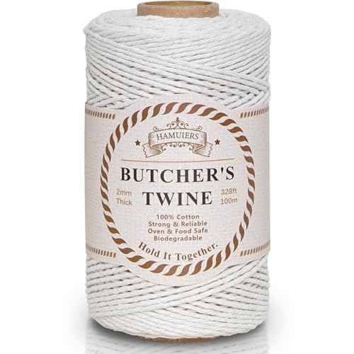 Butchers Twine for Cooking, Baking & Crafts - Food Safe Kitchen Twine for Tying Meat, Trussing Turkey, Roasting, Sausage Making - Strong Cotton Rope for Garden, Crafts & Packing, 328ft 2mm(Beige)