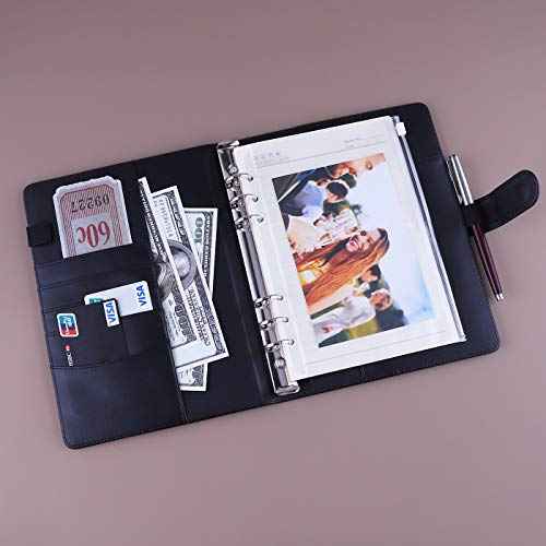 Antner A5 Binder 6 Ring Refillable Notebook Planner Cover for A5 Planner Inserts & Refill Paper, PU Leather Loose Leaf Personal Organizer Photocard Holder Budget Binder with Magnetic Buckle, Black
