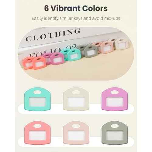 Uniclife 12 Pcs Key Covers Caps 1 Inch Key Covers Protectors with Clear Windows and Blank Paper Labels, Soft Key Identifiers for Standard Regular Thin Flat House Keys, 6 Colors (Not for Odd-Shaped)