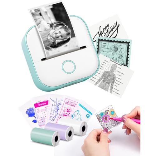Memoking Sticker Printer - T02 Mini Printer Print Pods Portable Thermal Inkless Sticker Maker Machine Bluetooth Pocket Impresora Port?til Instant Print for Notes, Anatomical Diagrams, Journal,DIY,Gift