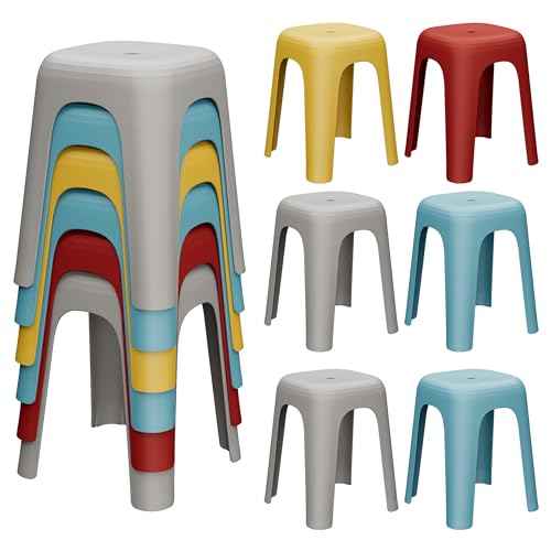 6 Pack Stackable Classroom Stools 18 Inch Nesting Plastic Stools Portable Backless Chairs for Classroom, Students, Adults, Living Room, Dining Room, Office Home