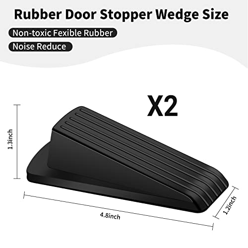 Black 2-Pack Heavy Duty Rubber Door Stoppers for Bottom of Doors, Non-Slip Wedge