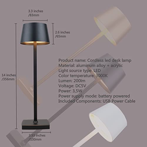 Rechargeable led Cordless Desk lamp,Aluminum, dimmable, Suitable for Indoor and Outdoor Lighting Black