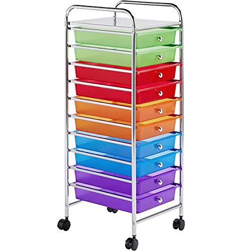Yaheetech 10-Drawer Rolling Storage Cart Multicolor - Slim Organizer with Lockable Wheels
