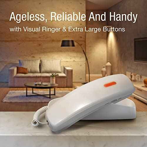 AT&T TRIMLINE 213 Corded Home Phone with Extra Big Buttons & Visual Ringer. No AC Power Required, Improved Easy-Wall-Mount, Lighted Keypad, 10 Speed Dial Keys, Volume Control, Senior Friendly. White