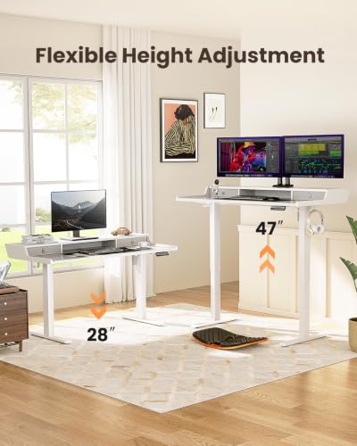 ErGear White 40x24-Inch Electric Standing Desk with Drawers & Monitor Stand