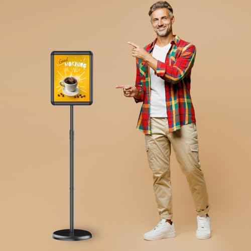 Pedestal Floor Stand Sign Holder for 11*17 inches Poster or chalk board, Snap open frame,360¡Æ Rotation,Outdoor Indoor Standing Display Sign Holders for commerical, directional use, Black