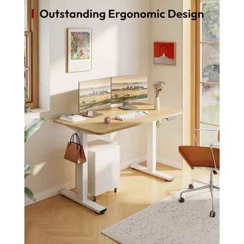 SANODESK Standing Desk Height Adjustable Electric 40x24 Inches Sit Stand Desk for Home Office with Splice Board, White Frame/Maple Top