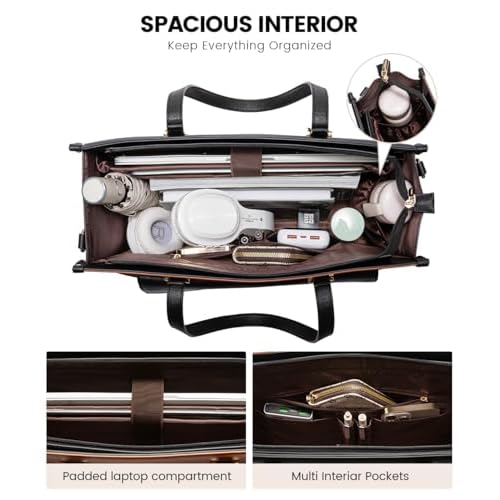 LOVEVOOK Laptop Bag for Women, 15.6'' Laptop Tote Purse 2-in-1 Professional Work Bag Business Briefcase with Clutch Purse, Waterproof Leather Computer Handbag for Teacher Office Travel