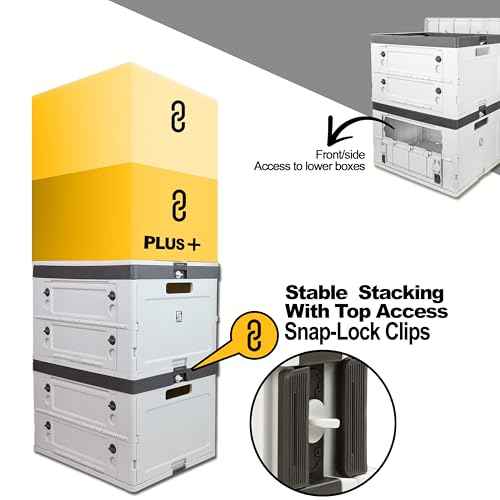 Wellmax Collapsible Crate with Lid - 44LB Stackable Foldable Crate for Groceries, Office & Car Trunk Organizing