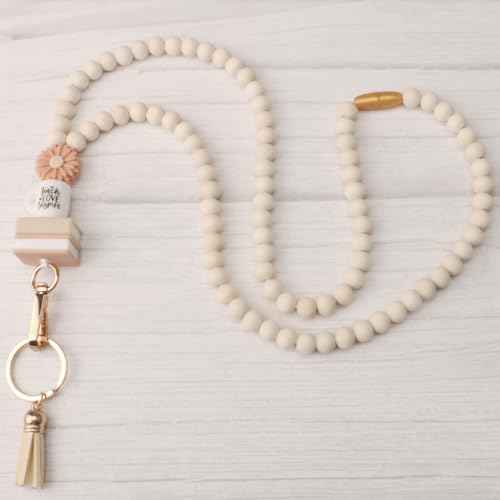 Teacher Lanyard with ID Holder, Fashion Wood Beaded Lanyard for Keys, Super Cute Boho Breakaway Lanyard for Women, 19.5