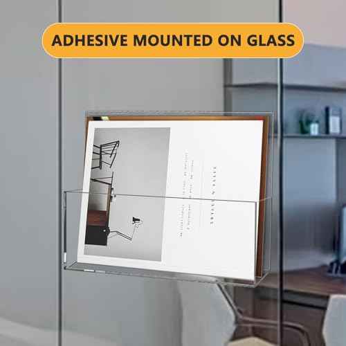 2 Pack Clear Acrylic File Holder Wall Mount Self Adhesive, Legal Size Hanging Paper Organizer, Wall Pocket File Holder Storage for Letter Folder Brochure Magazine Bookshelf Literature Display
