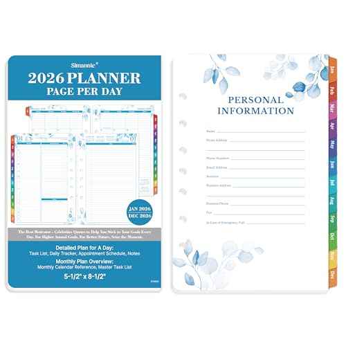 2026 Planner Refills ? January 2026 - December 2026, 2026 Planner Refills, Two Pages Per Day Daily £¦ Monthly, 8.38" x 5.51", Ring-Bound with Tabs