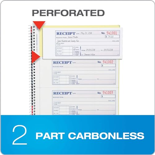 Adams Money & Rent Receipt Book, 2-Part Carbonless, 7-5/8 x 11, Spiral Bound, 200 Sets, White/Canary – 4 Receipts per Page, SC1182