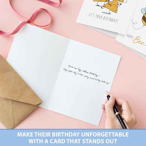 Birthday Cards with Envelopes & Stickers, Funny Assorted Happy Birthday Bulk, Cute Handmade Bday Greeting Cards for Kids, Students, Women, Friends, Family, Work & Office, 20 Unique Designs (4"x6")
