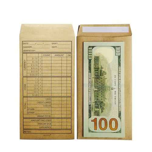 Cashier Deposit Report Envelopes with Self Adhesive Flap for Coins, Cash, Credit Cards, 3.5'' x 6.5'', 500/Box