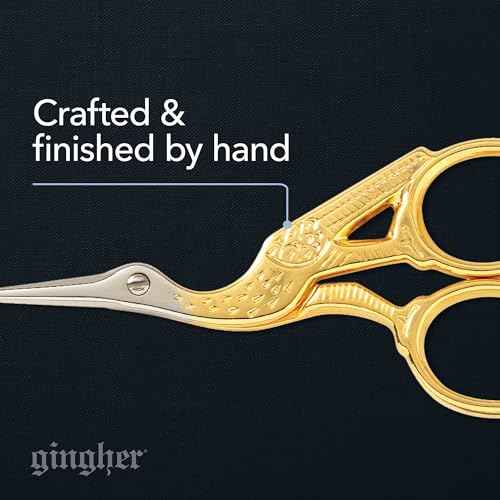 Gingher Stork Embroidery Scissors and Leather Sheath - 3.5" Craft Scissors for Fabric, Thread, and Needlework Yarn Cutting - Gold