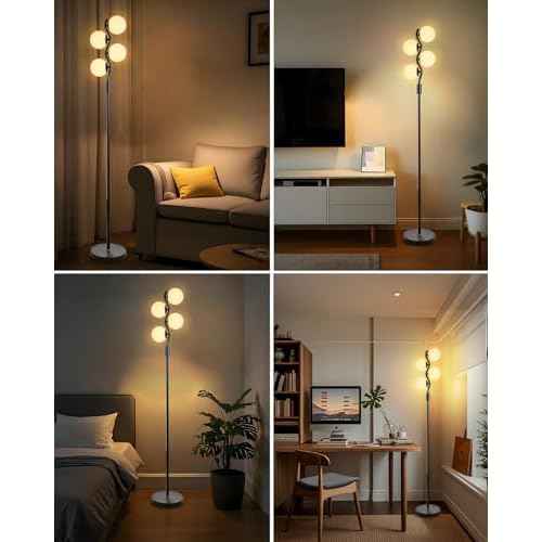 Lightdot Dimmable Globe Floor Lamp, Black Standing Lamps with 4pcs 3000K G9 Bulbs Soft Warm White Eye Care, Mid Century Floor Lamp for Living Room/Bedroom