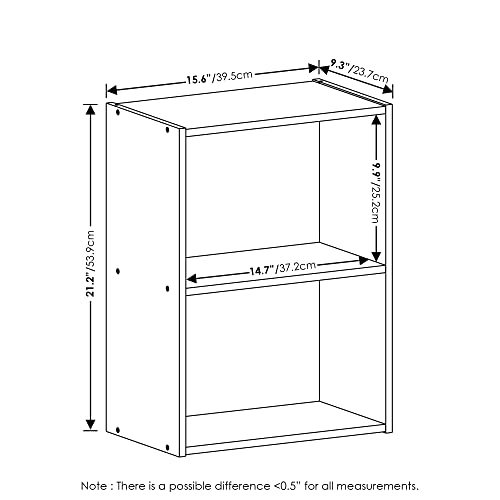 Furinno Luder 2-Tier Book Shelf White 9 x 16 x 21 Inches - Open Storage Shelves