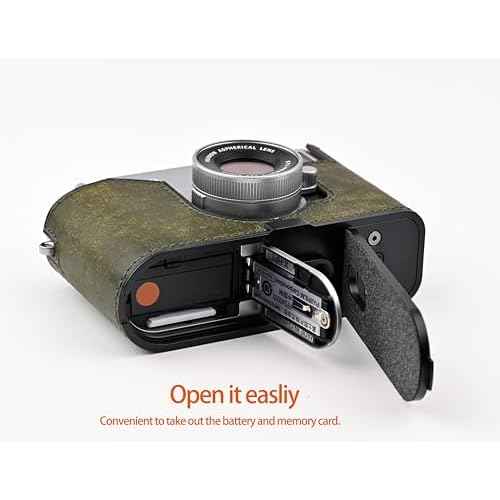 Handmade Genuine Leather Camera Half Case for FUJIFILM X-Half/FUJIFILM X-Half Camera Case - Top Layer Cowhide Body + Metal Base Plate (Matte Green)