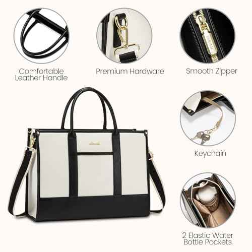 LOVEVOOK Laptop Tote Bags for Women Work Bag 15.6 inch Large Professional Teacher Purse Lightweight Computer Bag Briefcase Business Office, Beige-black