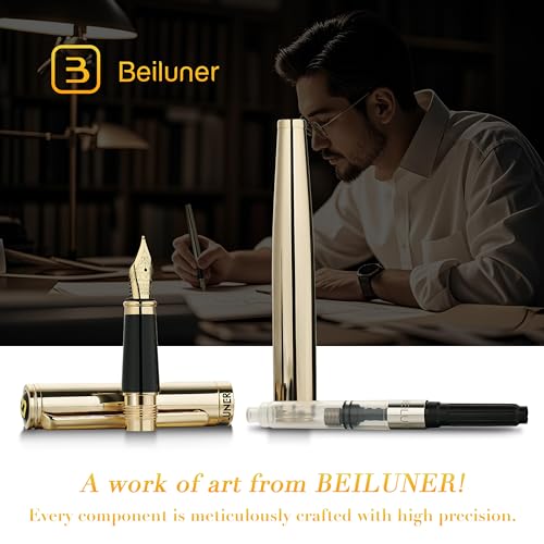 BEILUNER Gold Fountain Pen,Stunning Luxury Pens with 24K Gold Finish, Gorgeous 24K Gilded Nib(Medium), Fancy Pen Gift Set for Men&Women -Ink Converter-Elegant,Office,Nice Pen for Writing