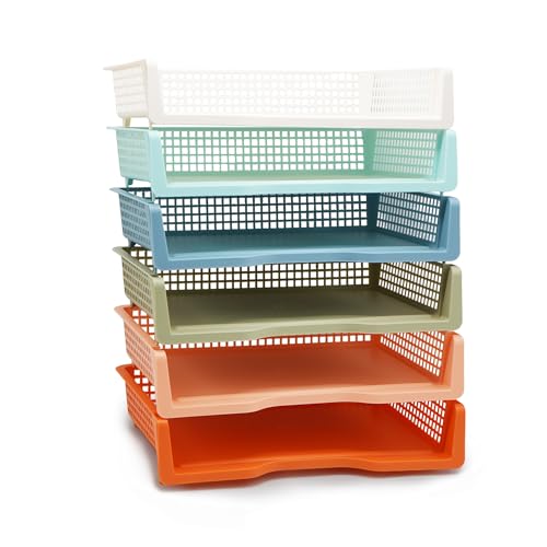4E's Novelty Boho Color 6 Pack Stackable Paper Trays for Classroom Organizer