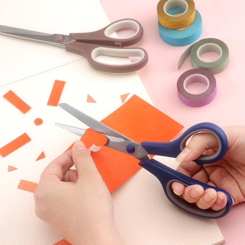LONGKEY 8.5-Inch Pastel Scissors 3-Pack - Navy Blue, Pink, Brown, Ultra Sharp Stainless Steel