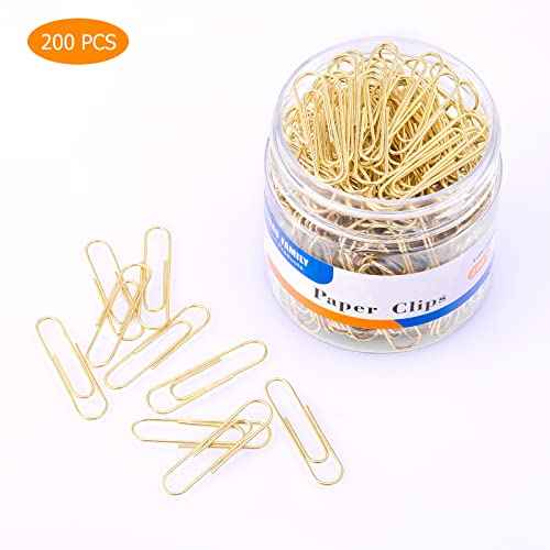FUDAO FAMILY Medium Paper Clips, 200-Count, Paperclips, Gold Paper Clips, 1.3 Inch (32mm) Paper Clip