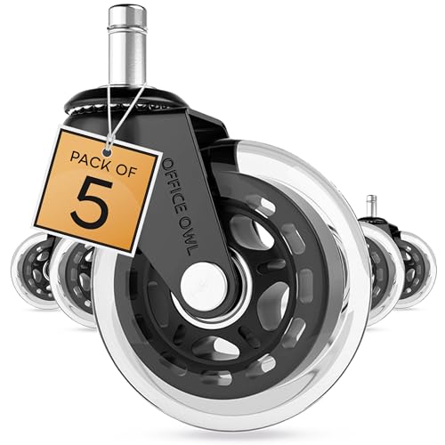 Office Owl 5 Pack Universal Replacement Chair Casters (Clear) for Desk Chairs