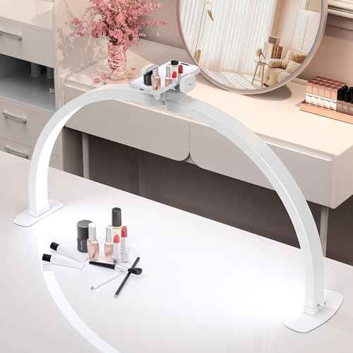 Foldable Large Half Moon LED Light,22" Arch Light for Table Nail Desk with Phone Stand, Upgrade Arch Light for Nail Techs with Wire Controller for Manicure Tattoo Beauty (White, Small)