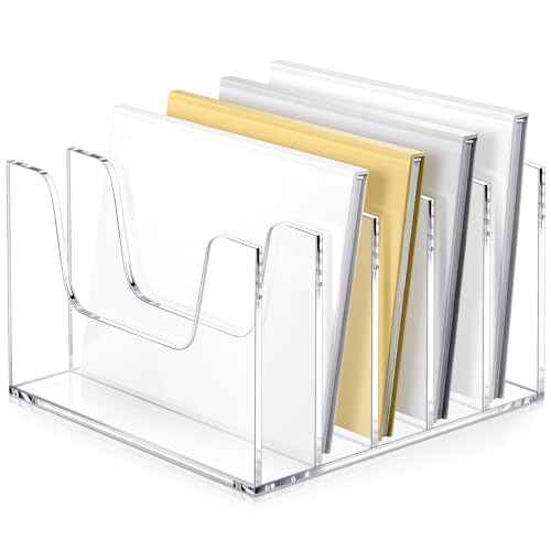 Clear Acrylic Magazine File Holder Workspace 5 Section Bookshelf Upright Book Paper Magazine Notebooks Envelopes Mail Sorter Holder Organizers for Desk Home Office Classroom