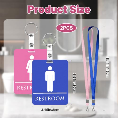2-Pack Classroom Bathroom Passes with Keychain & Lanyard - Pink & Blue