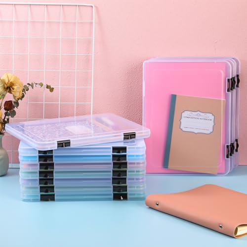 Cholemy 12 Pcs A4 Project Case Clear Portable Scrapbook Paper Storage Box with Snap Tight Box Document Case Photo Storage Containers for Magazine, Office Supplies, School