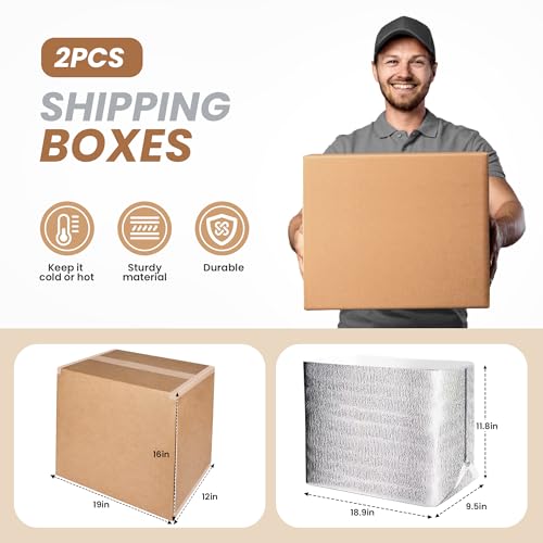 YSSOA Insulated Shipping Boxes with Aluminum Foil Liner,Thermal Insulation Cold Pack Shipping Boxes for Frozen, Reusable Styrofoam Cooler Box, Small Mailing Box, 19¡¯¡¯ x 12¡¯¡¯ x 16¡¯¡¯, New (Pack of 2)