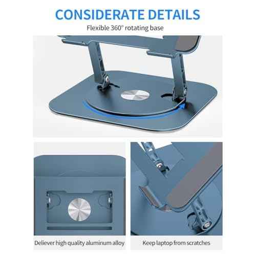 Adjustable Laptop Stand with 360 Rotating Base, Computer Stand for Laptop Ergonimic Foldable Laptop Riser for Desk Compatible with MacBook Pro/Air Notebook up to 16 Inches, Navy