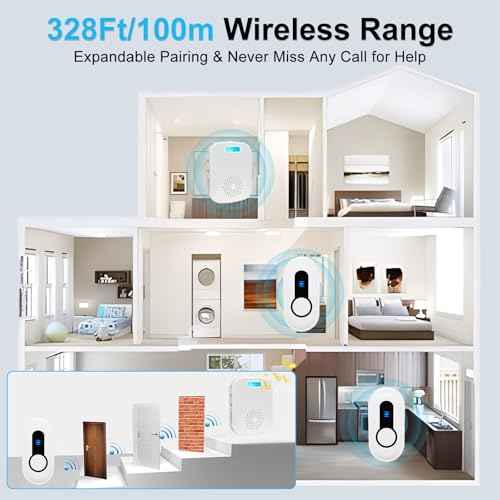 SanJie Wireless Caregiver Pager Call Bell for Patients at Home 328Ft Range Call Button for Elderly Life Alert Systems for Seniors (2 Rechargeable & Portable Receiver,3 Emergency Button)