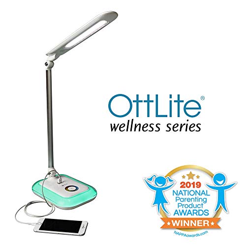 OttLite Glow LED Desk Lamp with USB Charging Port - Portable, Adjustable, Desk Light,White